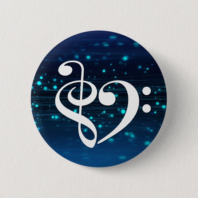Treble Clef Bass Clef Heart Blue Cluster Nebula 2 Inch Round Button (Front)