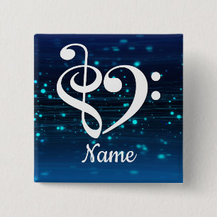 Treble Clef Bass Clef Heart Blue Nebula Customized 2 Inch Square Button
