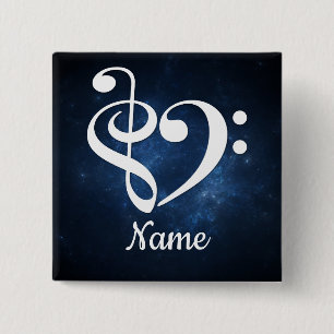 Treble Clef Bass Clef Heart Blue Nebula Customized 2 Inch Square Button
