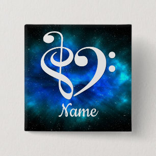 Treble Clef Bass Clef Heart Blue Nebula Customized 2 Inch Square Button