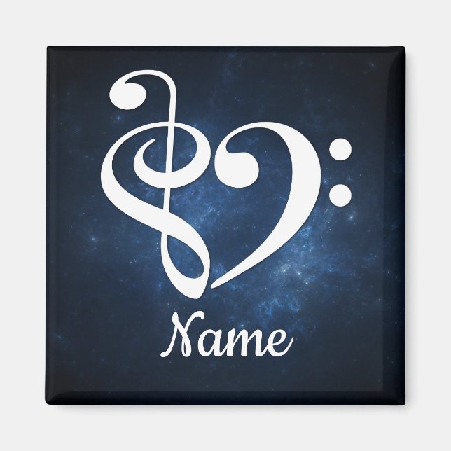 Treble Clef Bass Clef Heart Blue Nebula Customized Magnet (Front)