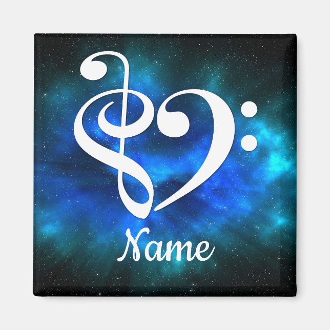 Treble Clef Bass Clef Heart Blue Nebula Customized Magnet (Front)