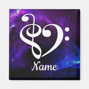 Treble Clef Bass Clef Heart Blue Nebula Customized Magnet