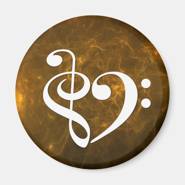 Treble Clef Bass Clef Heart Flaming Gold Nebula Magnet (Front)