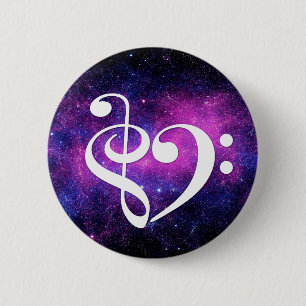 Treble Clef Bass Clef Heart Fuchsia Purple Nebula 2 Inch Round Button