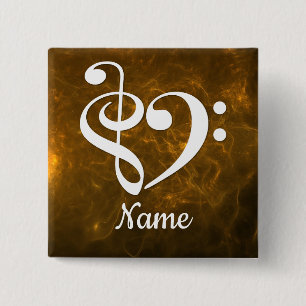 Treble Clef Bass Clef Heart Gold Nebula Customized 2 Inch Square Button