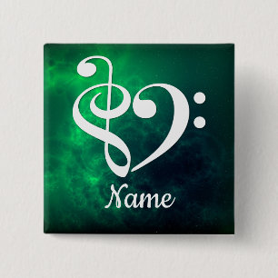Treble Clef Bass Clef Heart Green Nebula Custom 2 Inch Square Button