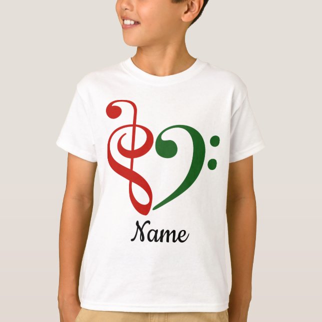 Treble Clef Bass Clef Heart Holiday Customized T-Shirt (Front)