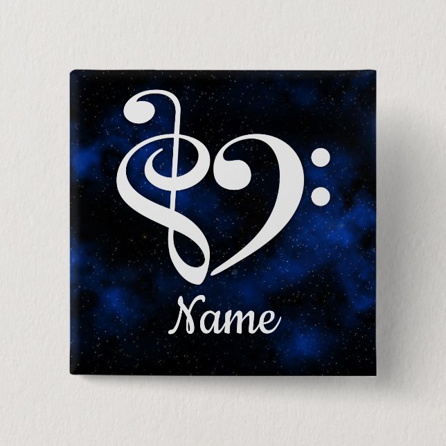Treble Clef Bass Clef Heart Milky Way Customized 2 Inch Square Button (Front)