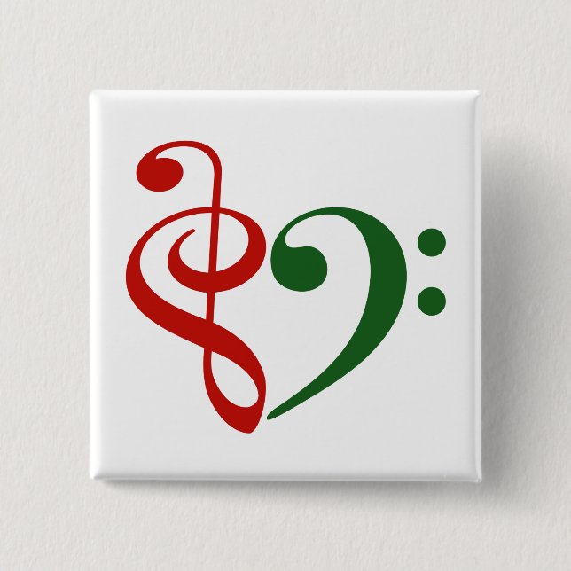Treble Clef Bass Clef Heart Music Lover Christmas 2 Inch Square Button (Front)