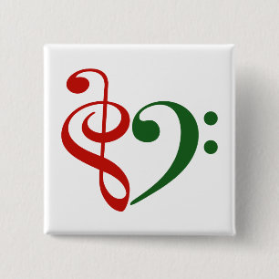 Treble Clef Bass Clef Heart Music Lover Christmas 2 Inch Square Button