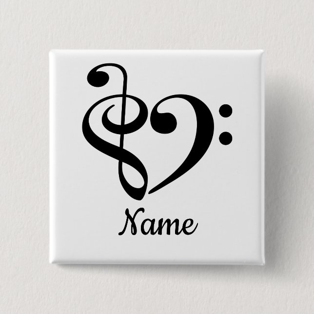 Treble Clef Bass Clef Heart Music Lover Customized 2 Inch Square Button (Front)