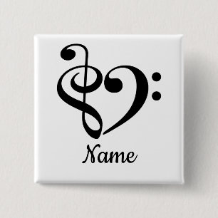 Treble Clef Bass Clef Heart Music Lover Customized 2 Inch Square Button