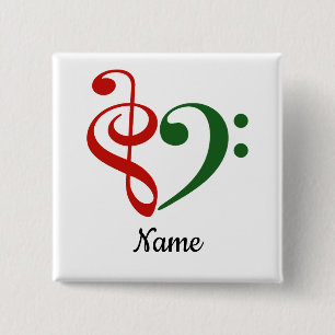 Treble Clef Bass Clef Heart Music Lover Customized 2 Inch Square Button