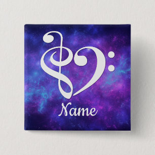 Treble Clef Bass Clef Heart Nebula Customized 2 Inch Square Button