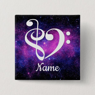 Treble Clef Bass Clef Heart Nebula Customized 2 Inch Square Button
