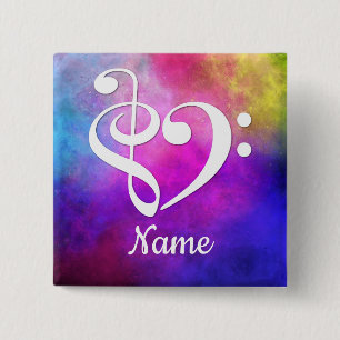 Treble Clef Bass Clef Heart Pink Nebula Customized 2 Inch Square Button