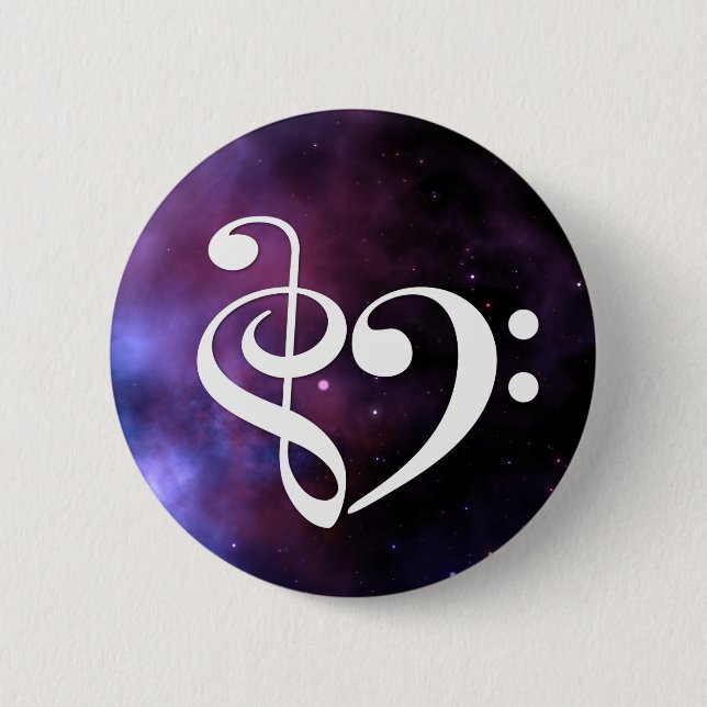 Treble Clef Bass Clef Heart Purple Haze Nebula 2 Inch Round Button (Front)