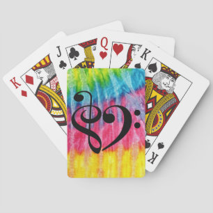 Treble Clef Bass Clef Heart Rainbow Hippie Tie-Dye Playing Cards