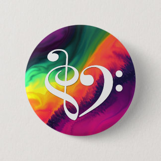 Treble Clef Bass Clef Heart Rainbow Waves Nebula 2 Inch Round Button