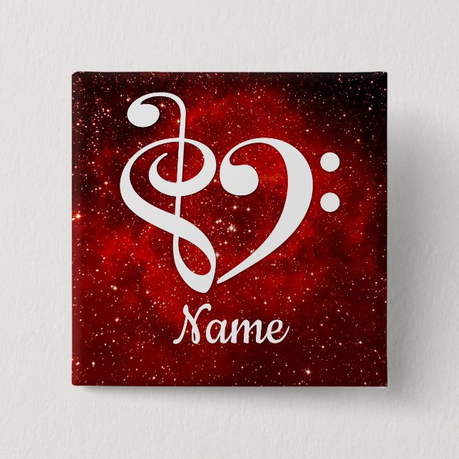 Treble Clef Bass Clef Heart Red Nebula Customized 2 Inch Square Button (Front)