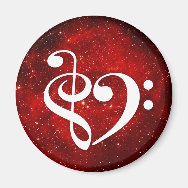 Treble Clef Bass Clef Heart Red Rosette Nebula Magnet (Front)
