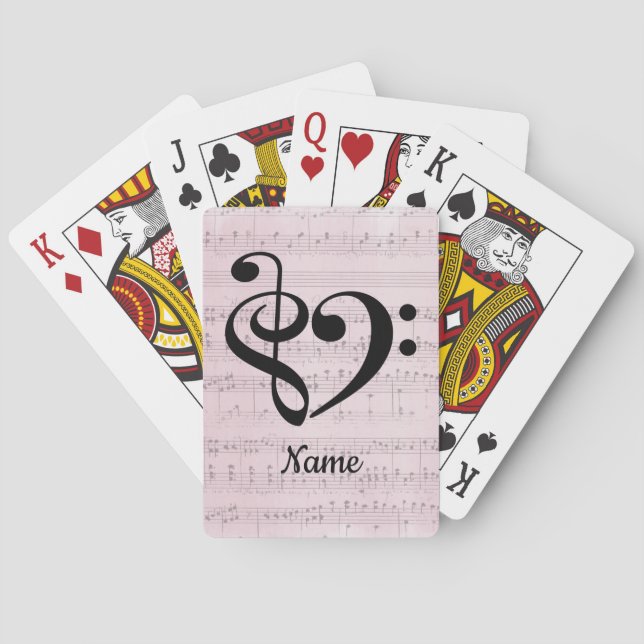 Treble Clef Bass Clef Heart Sheet Music Customized Playing Cards (Back)