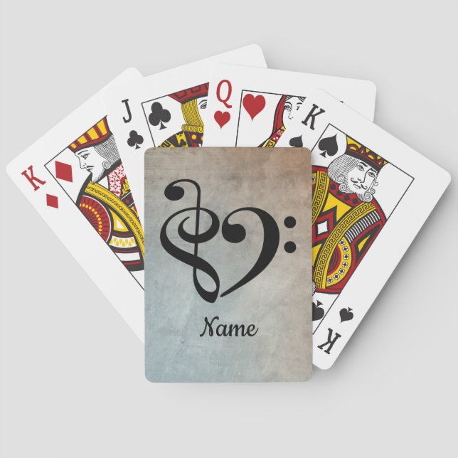 Treble Clef Bass Clef Heart Sheet Music Customized Playing Cards (Back)