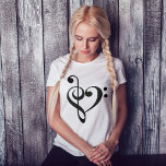 Treble Clef & Bass Clef Heart T-Shirt<br><div class="desc">This unique design features a heart-shaped treble and bass clef,  perfect for music lovers of all genres. Whether you're a musician,  music teacher,  or just a fan of great music,  our Treble Clef Bass Clef Heart t-shirt is a must-have addition to your wardrobe.</div>
