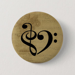 Treble Clef Bass Clef Heart Vintage Sheet Music 2 Inch Round Button
