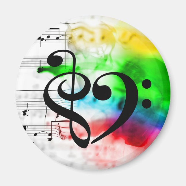 Treble Clef Bass Clef Heart Watercolor Sheet Music Magnet (Front)