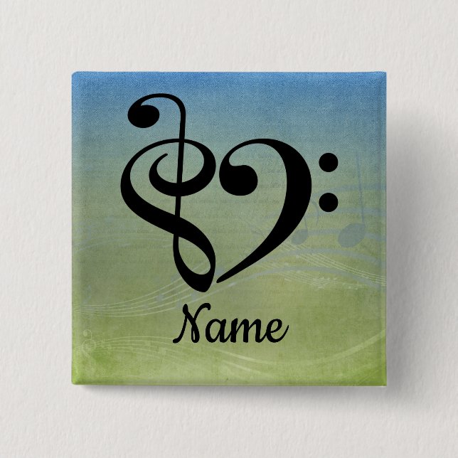 Treble Clef Bass Clef Music Heart Customized 2 Inch Square Button (Front)