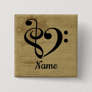 Treble Clef Bass Clef Music Heart Customized 2 Inch Square Button