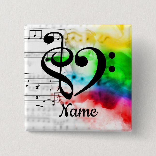 Treble Clef Bass Clef Music Heart Customized 2 Inch Square Button (Front)
