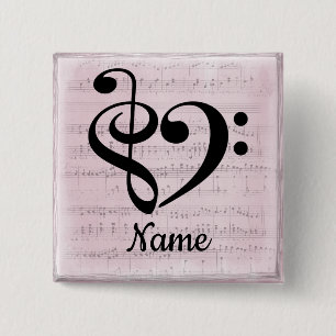 Treble Clef Bass Clef Music Heart Customized 2 Inch Square Button