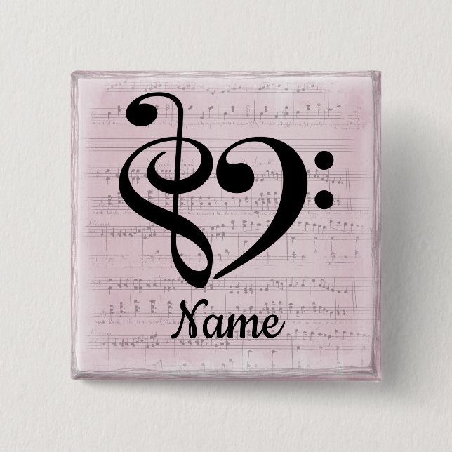 Treble Clef Bass Clef Music Heart Customized 2 Inch Square Button (Front)