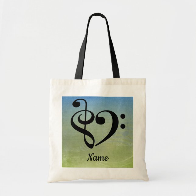Treble Clef Bass Clef Music Heart Customized Tote Bag (Front)