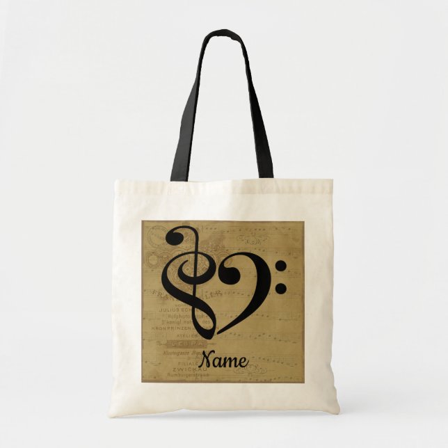 Treble Clef Bass Clef Music Heart Customized Tote Bag (Front)