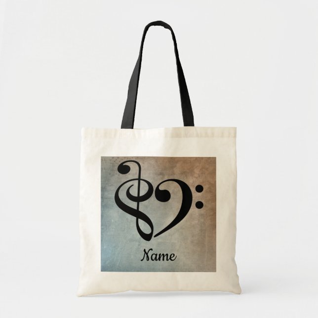 Treble Clef Bass Clef Music Heart Customized Tote Bag (Front)