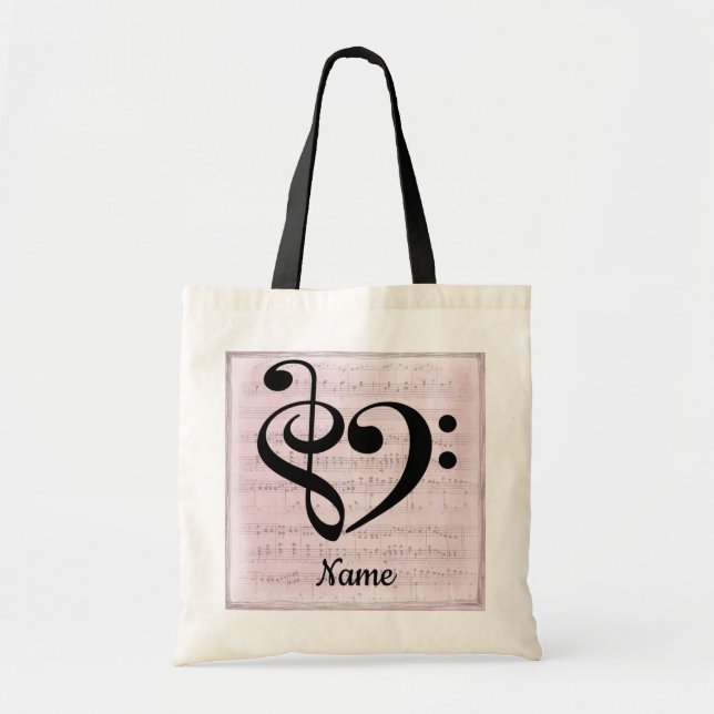 Treble Clef Bass Clef Music Heart Customized Tote Bag (Front)