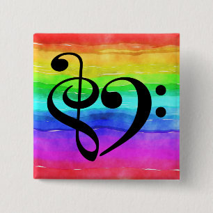 Treble Clef Bass Clef Musical Heart Rainbow Stripe 2 Inch Square Button