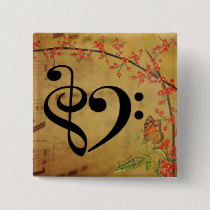 Treble Clef Bass Clef Musical Heart Sheet Music 2 Inch Square Button