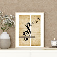 Treble Clef Bird Music Notes Vintage Sheet Music