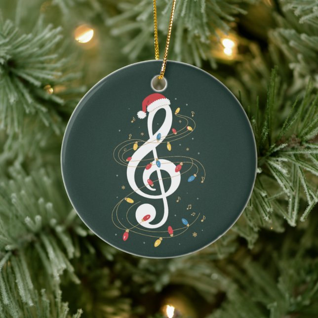 Treble Clef Christmas Lights Music Lover Musician Ceramic Ornament (Tree)