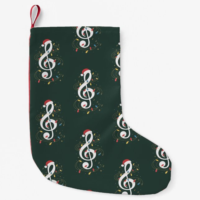 Treble Clef Christmas Lights Music Lover Musician Small Christmas Stocking (Front)