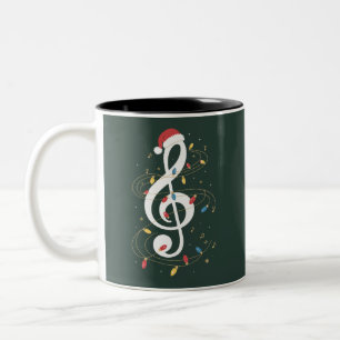 Treble Clef Christmas Lights Music Lover Musician Two-Tone Coffee Mug