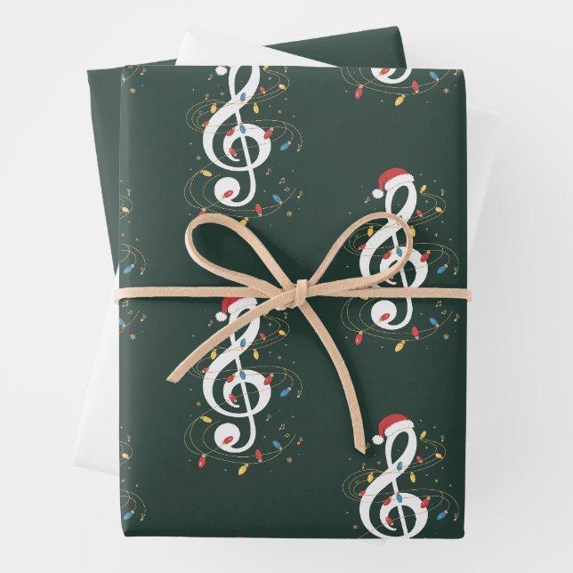 Treble Clef Christmas Lights Music Lover Musician Wrapping Paper Sheet (In situ)