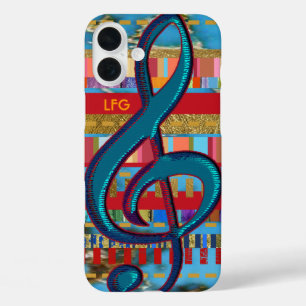 treble-clef & colourful-stripes personalized iPhone 16 plus case