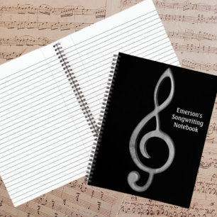 Treble Clef Customize Black White Music Design Notebook