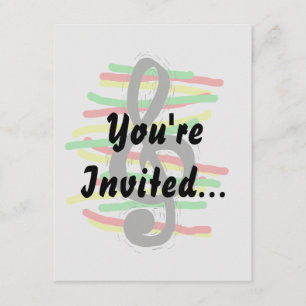 Treble Clef Graphic Black with Red Yellow Green Invitation